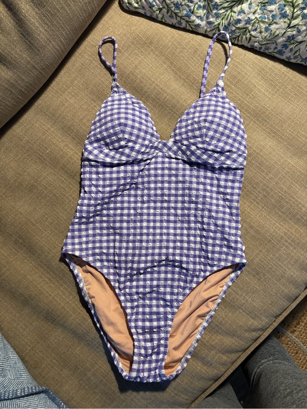 J. Crew Purple Gingham One-Piece Swimsuit